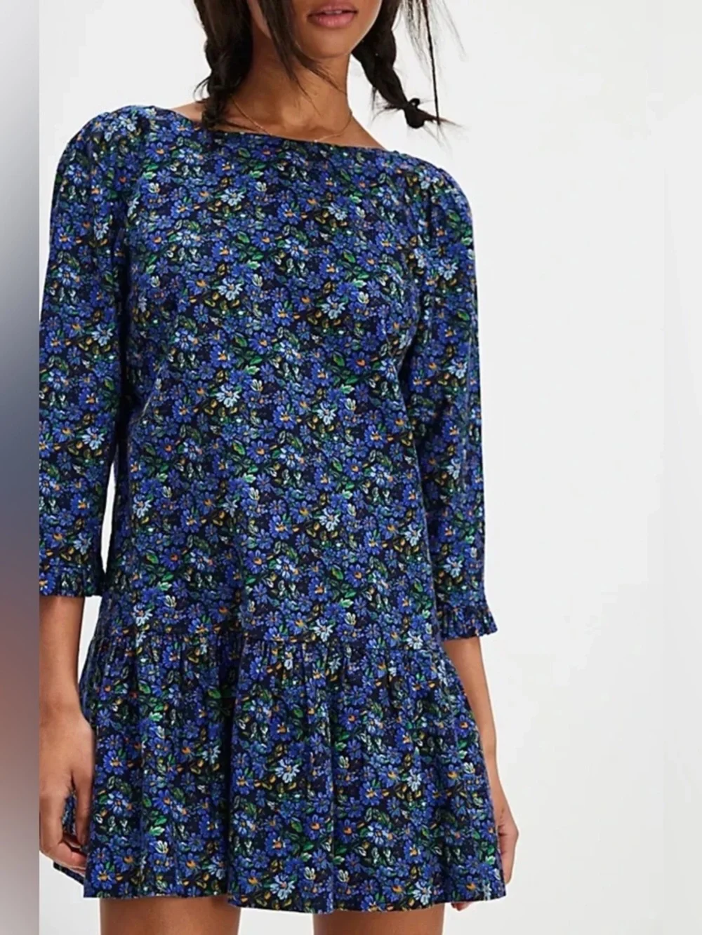 Free People The Avenue Blue Floral Mini Dress Size S